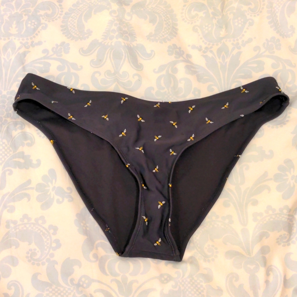 Jack Wills charcoal gray bee print bikini bottom